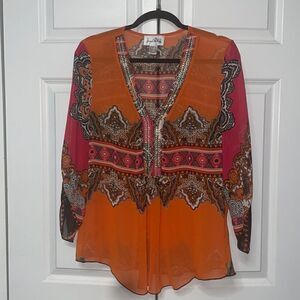Joseph Ribkoff sheer V-neck bedazzled blouse
